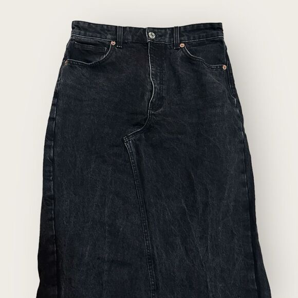 Custom Reworked Zara Black Denim Jean Maxi Skirt With Slit Raw Hem Maxi Skirt - Picture 7 of 12